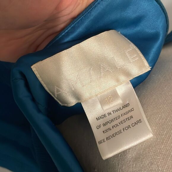 Amsale Teal Chiffon Ruffle Halter Knee Length Formal Dress - Picture 4 of 5